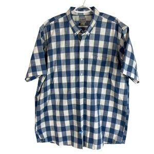 LL Bean Comfort Stretch Chambray Shirt XLT Traditional Fit Plaid‎ Cotton Blend